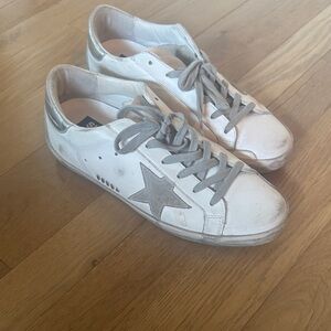 Golden Goose White and Silver Sneakers